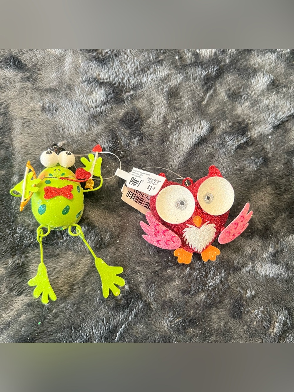 NWT Pier One Valentine’s Day Owl/Frog Ornaments Glitter